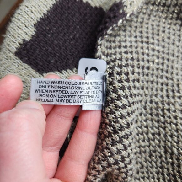 Chicos Sweater Womens One Size Tan Brown Gold Shawl Cardigan Cape Knit Shimmer - Picture 16 of 16